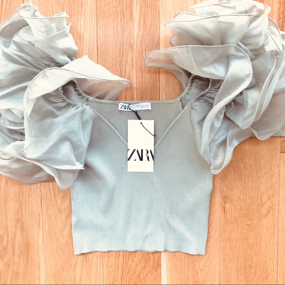 NWT Zara Blogger Fav Green Gray Organza Crop Top - Picture 15 of 16